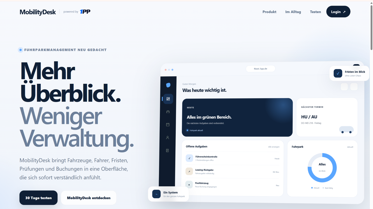 Vorschau der MobilityDesk Homepage