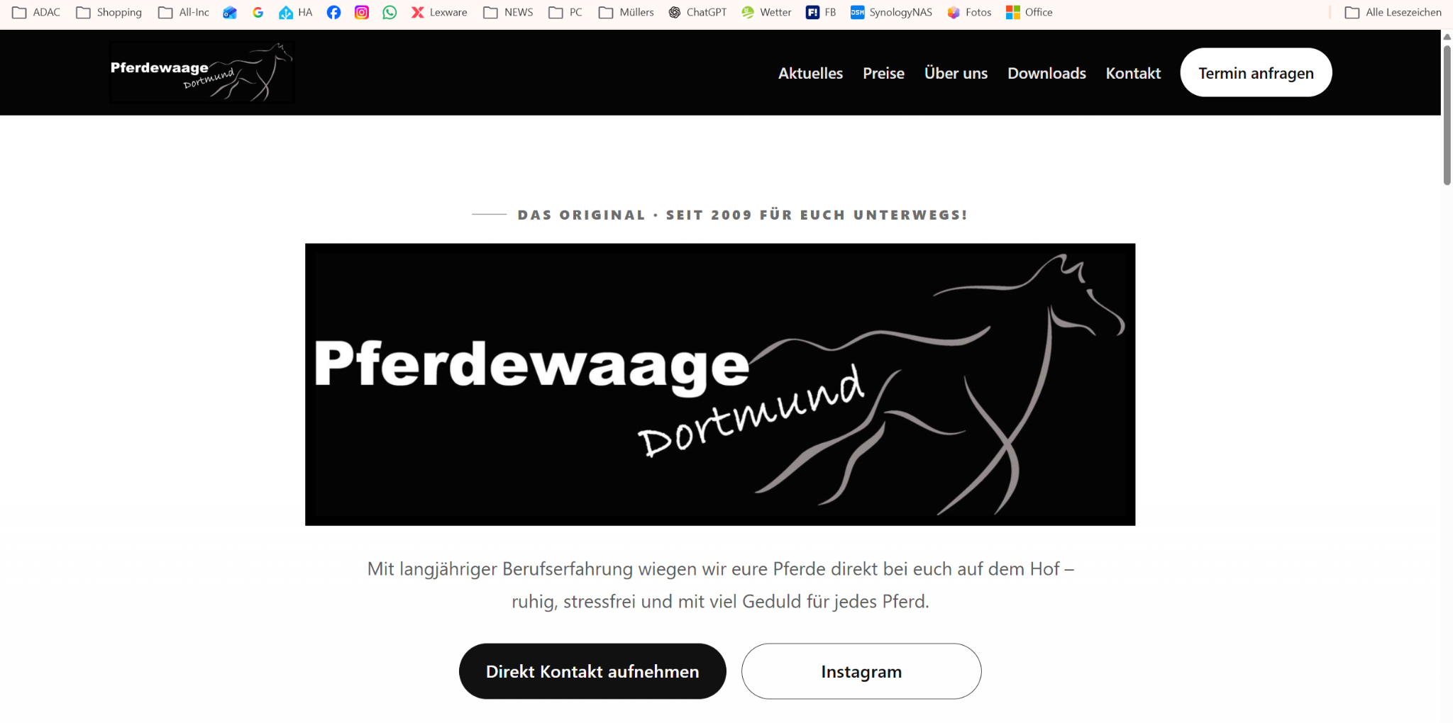 Aktuelle Homepage der Pferdewaage Dortmund mit dem originalen Pferdewaage-Dortmund-Logo